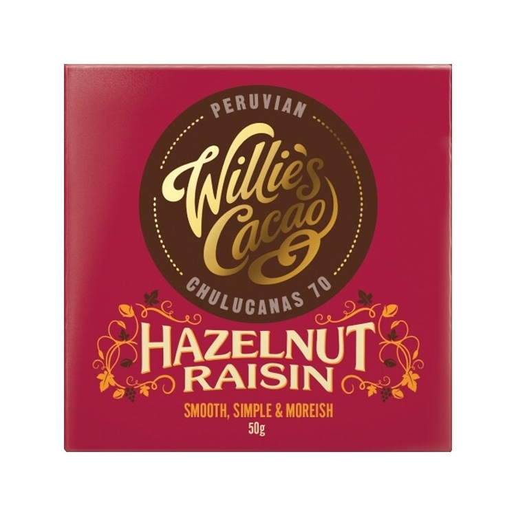 Willie's Cacao Dark Hazelnut Raisin Chocolate 50G