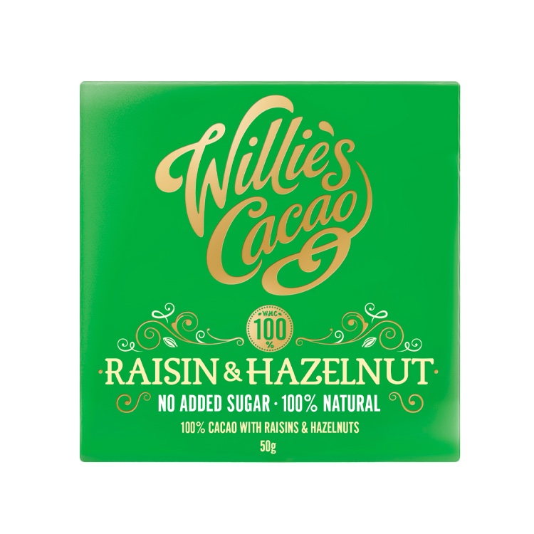 Willie's Cacao Raisin & Hazelnut 100% No Added Sugar Chocolate 50G